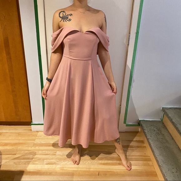 ASOS Bardot Fold Over Midi Prom Dress - Picture 4 of 8